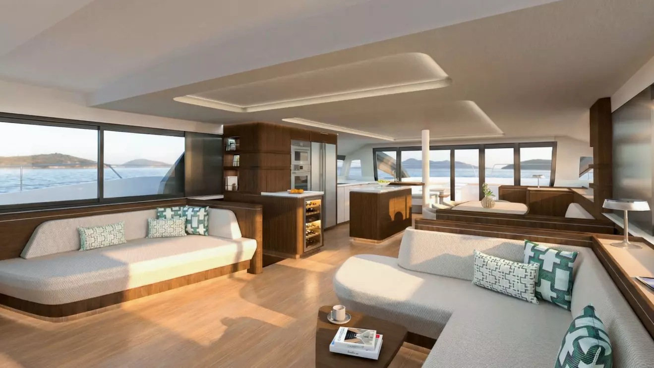 Interior of the Bali 7.0 showing the open-plan saloon