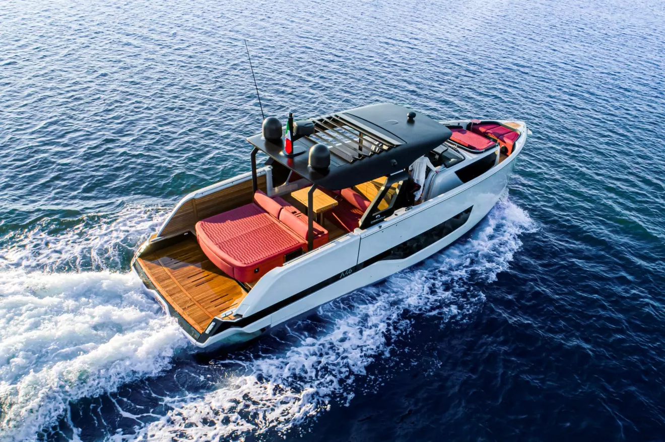 Cranchi A46 Luxury Tender - aerial stern view white hull.jpg