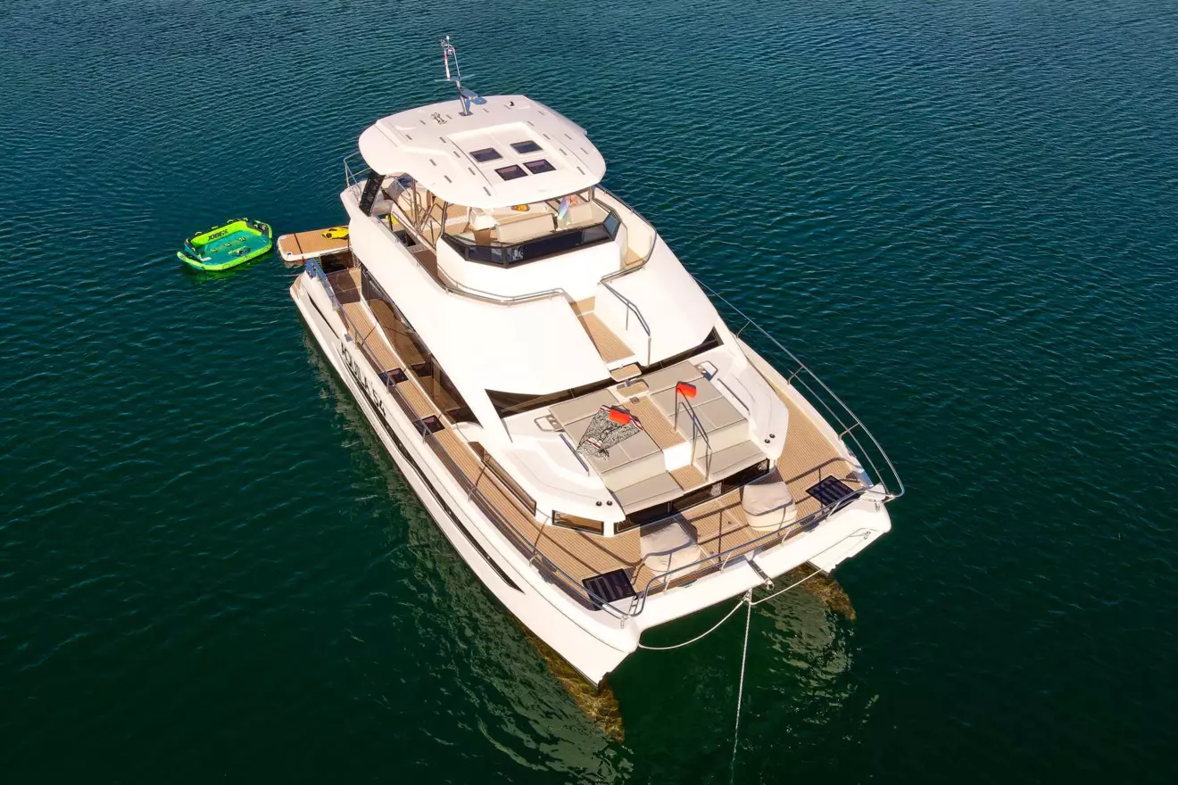 Aquila 54 Yacht Power Catamaran anchored in the Adriatic