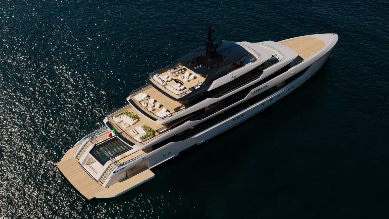 Aerial view of the Sanlorenzo 74Steel Virtuosity superyacht