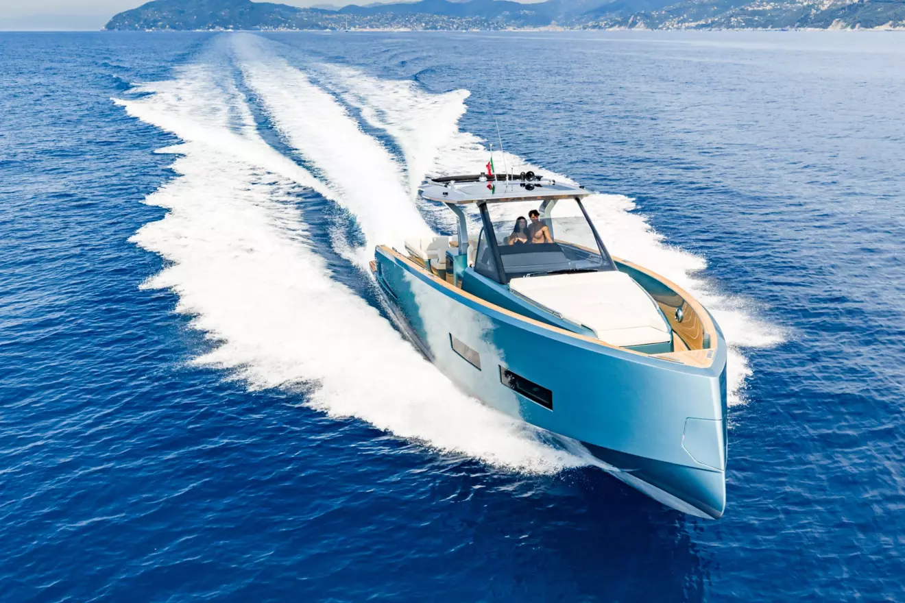 Front view of the new Pardo 43 cruising at sea