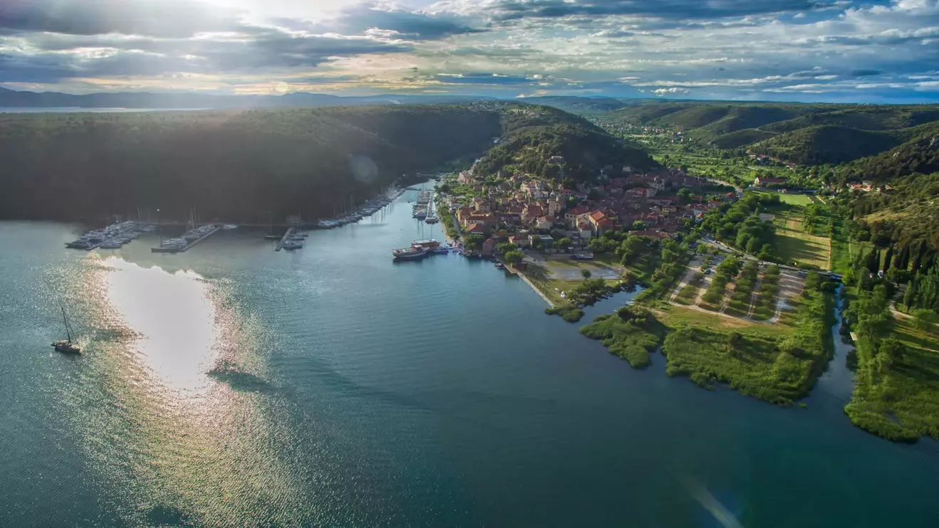 Yacht anchored near Skradin, gateway town for luxury tours to Krka waterfalls