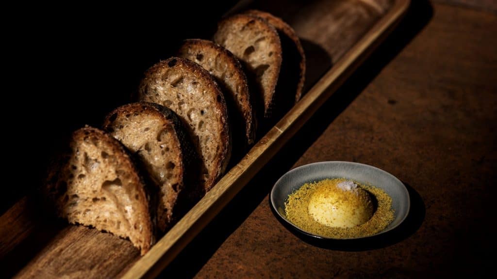 Spelt and whey sour bread, cultured butter with bee pollen