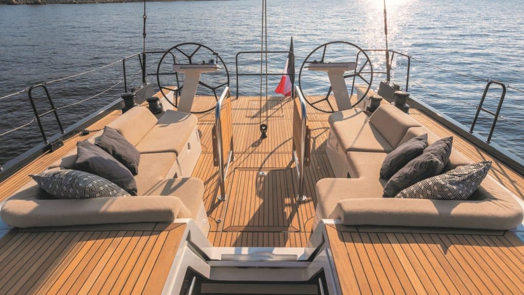 This is a photograph of a Beneteau First Yachts 53 cockpit