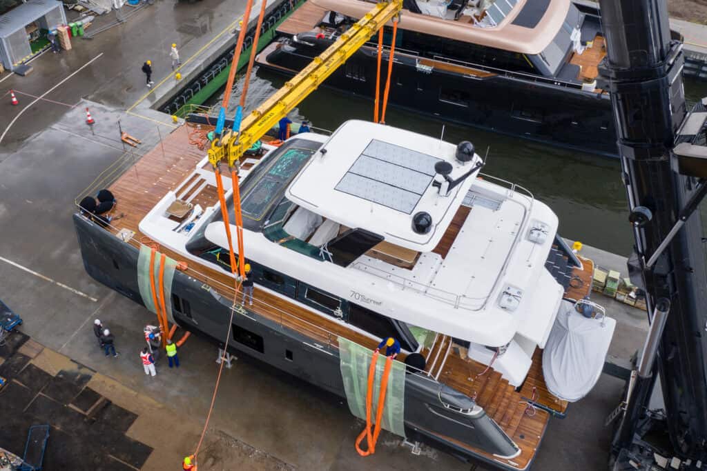 This is photo of a 70 Sunreef Power launch