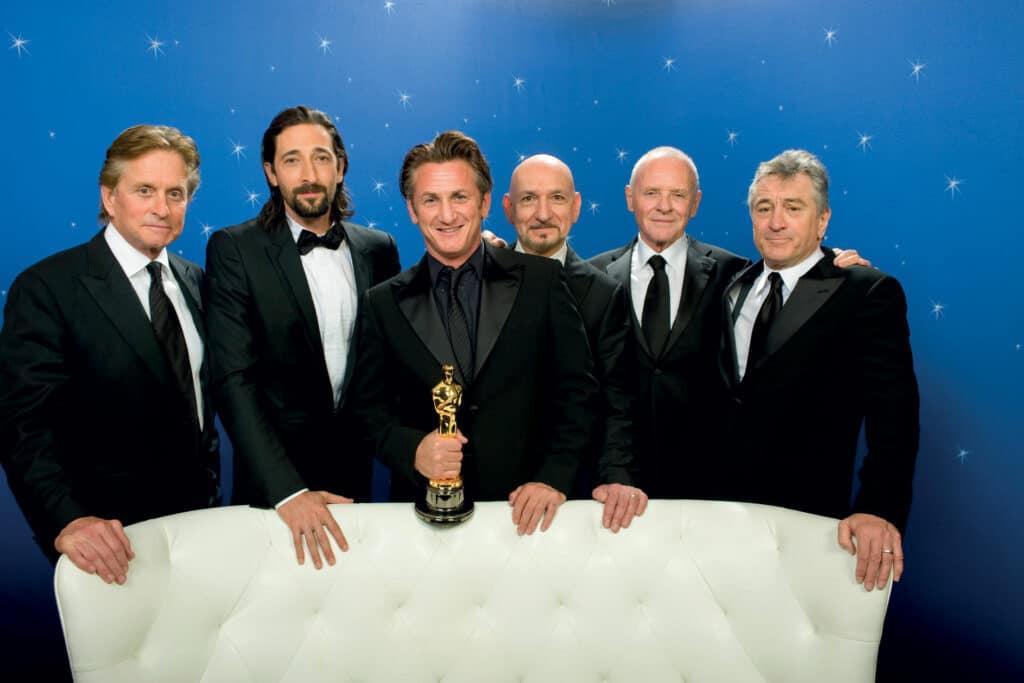 Ovo je fotografija glumaca Robert De Niro, Douglas, Brody, Kinglesy, Penn i Anthony Hopkins